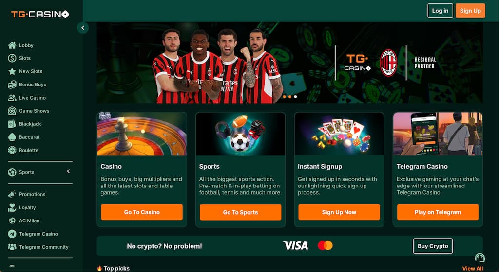 TG Casino front page